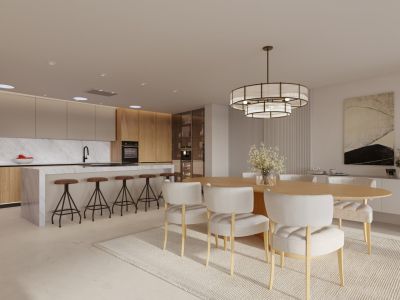 Open kitchen and dining area