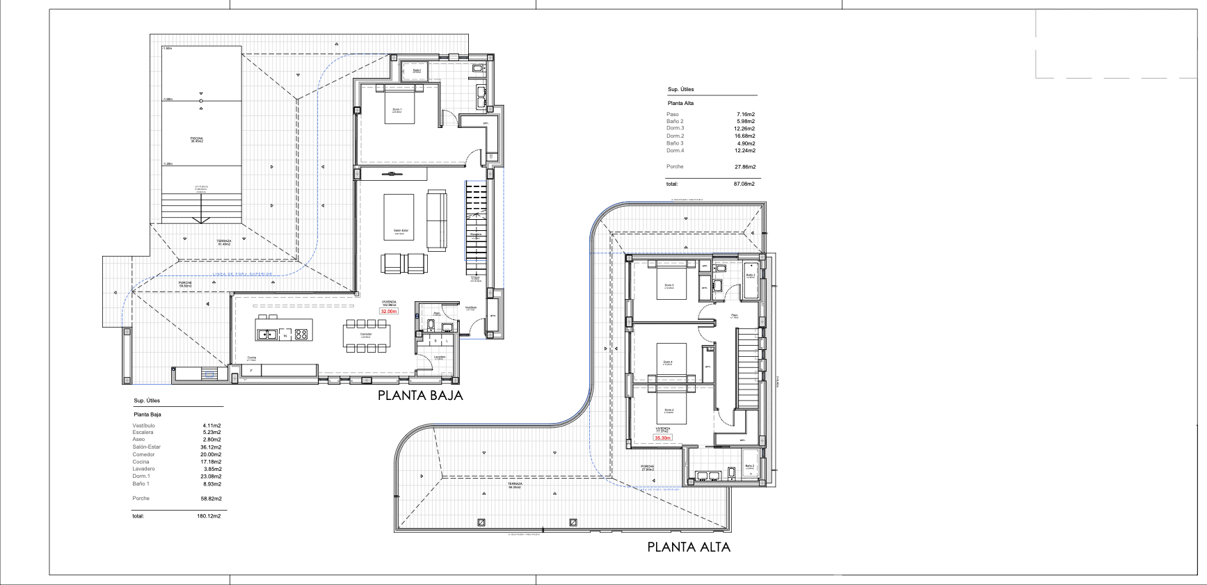 Detailed architectural plan of a two-story villa with pool and garden, showing the internal and external layout.
