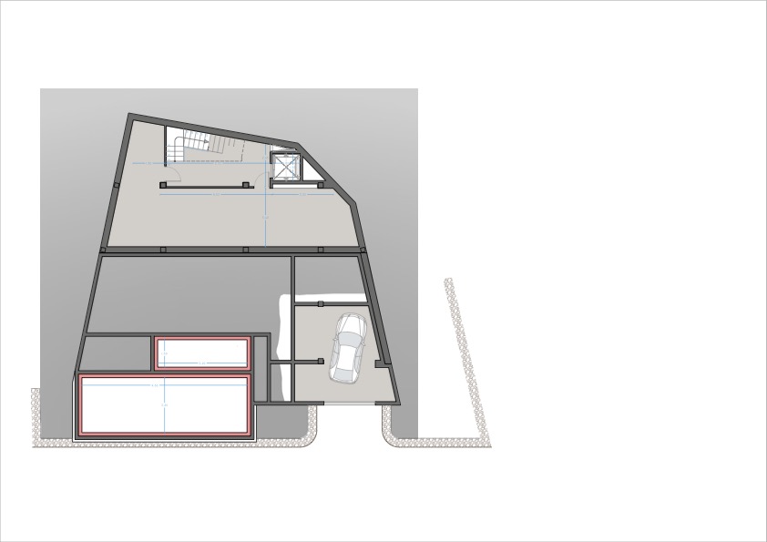 Architectural floor plan of the villa, showing the layout of the garage and main staircase.