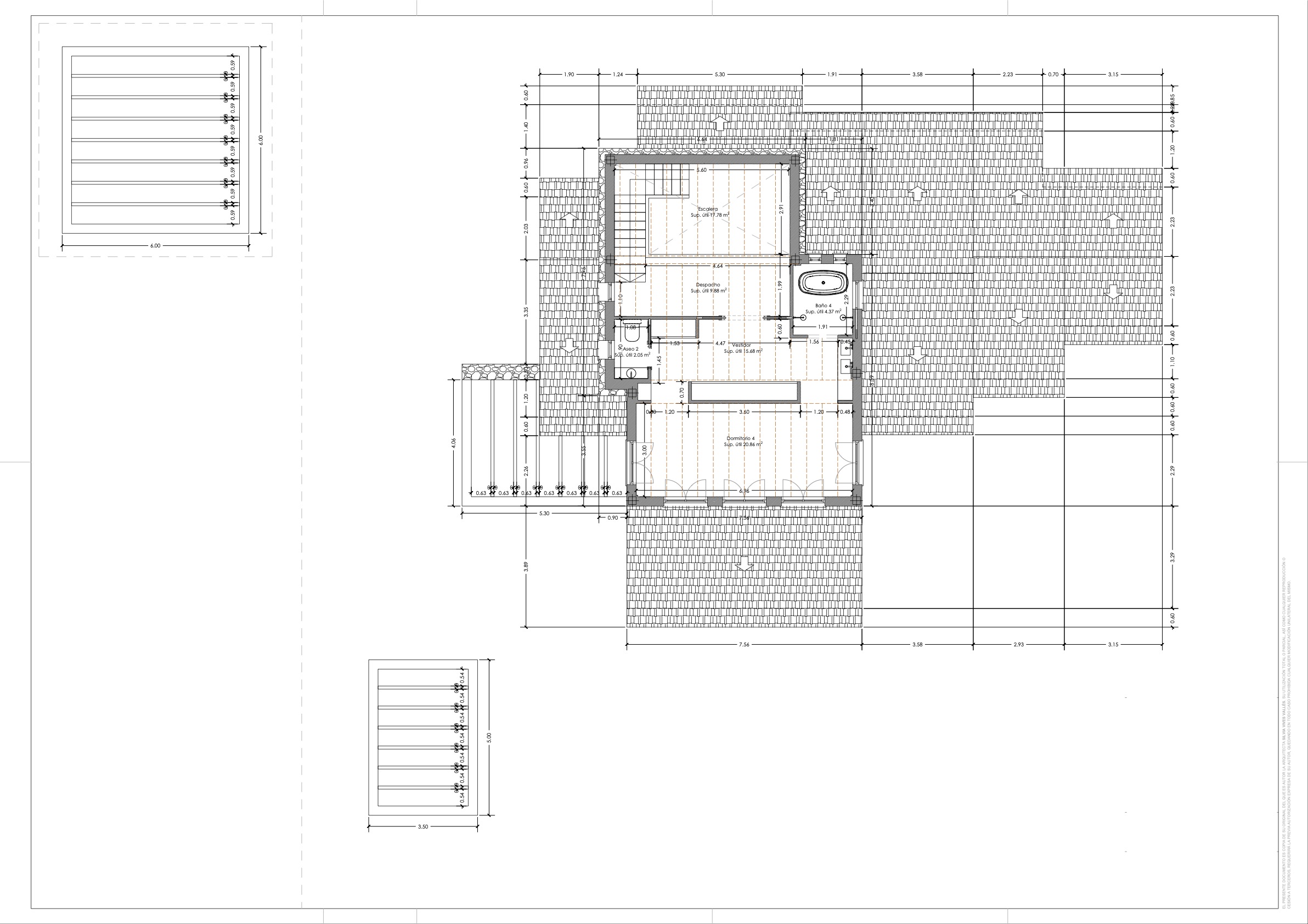 Detailed technical floor plan of the upper level showing the layout of the fourth bedroom with walk-in closet, en-suite bathroom, office, and roof areas.