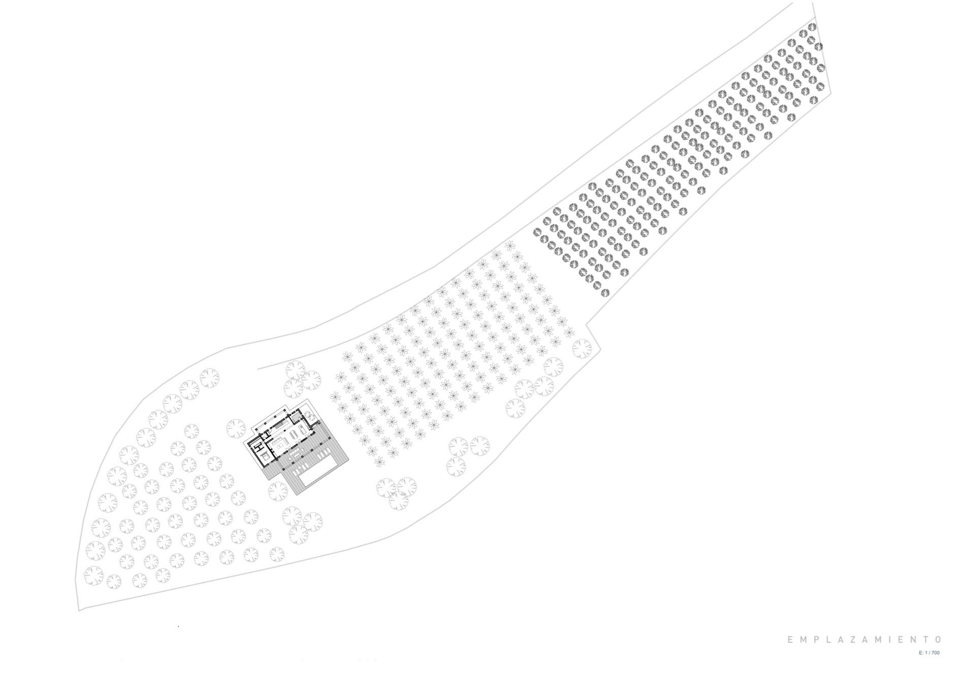 Floor plan of villa in Jávea with pool and wooded garden.