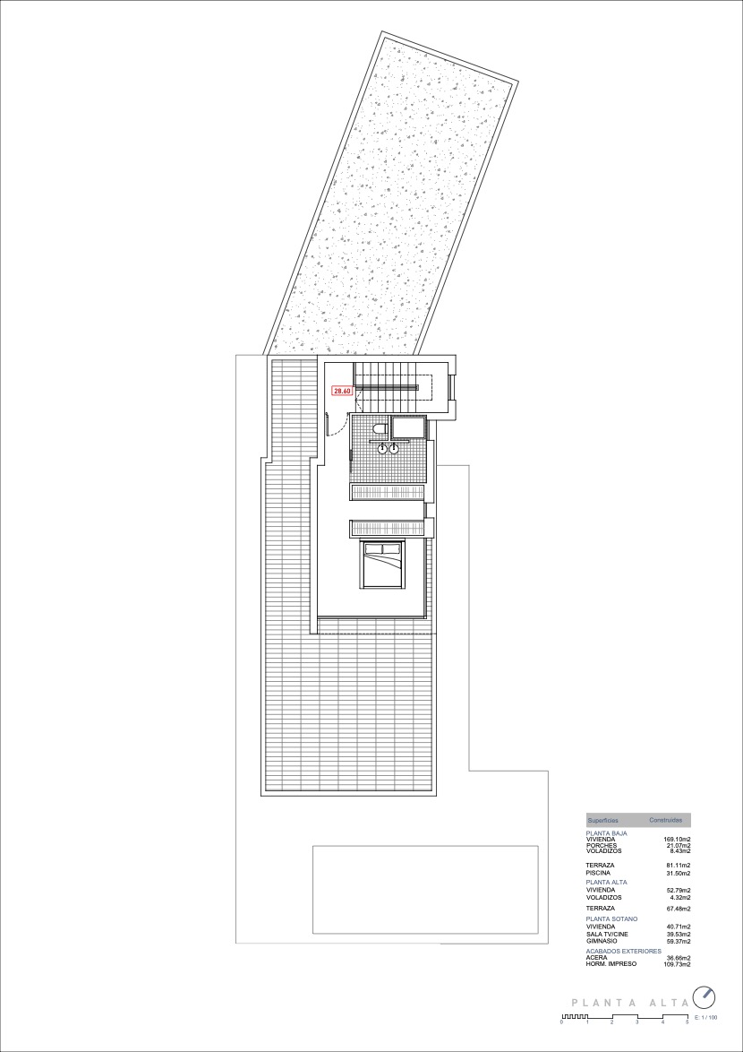 Technical floor plan of the upper level detailing the layout of a bedroom with an en-suite bathroom and an extensive 67.48 m² terrace.