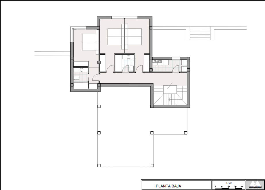 Detailed floor plan of the lower level illustrating the layout of three bedrooms, two full bathrooms, and a laundry room with garden access.