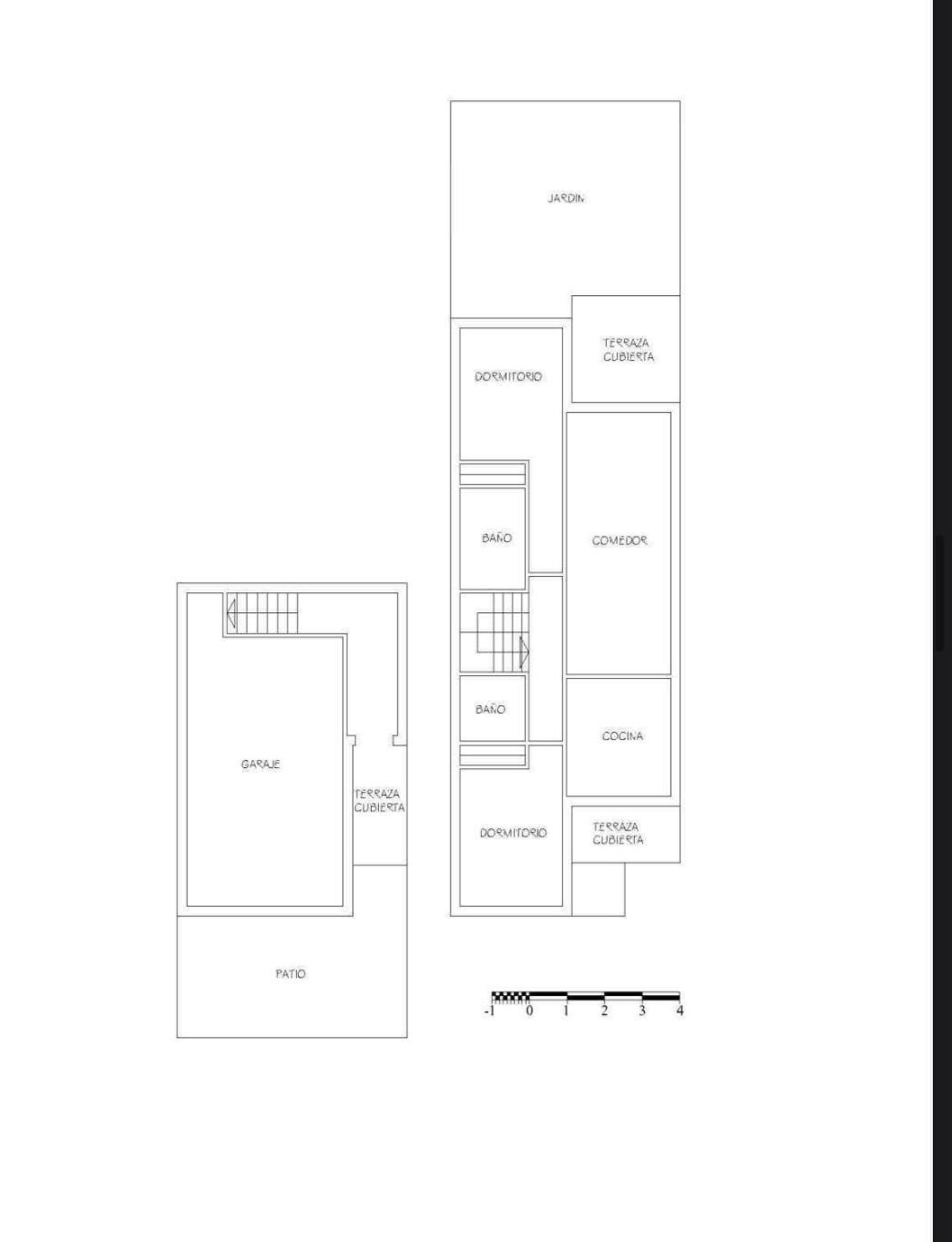 Detailed floor plan illustrating the layout of the garage, two bedrooms, two bathrooms, open kitchen-dining area, and the private garden access.